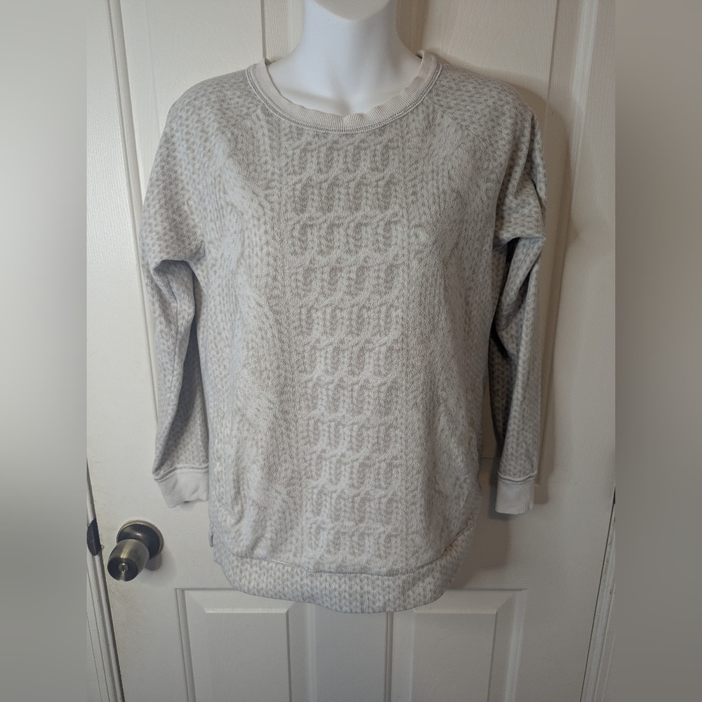 Simply Vera Wang Womens Ivory Fleece Patterned Long Sleeve Pullover Top, Size S